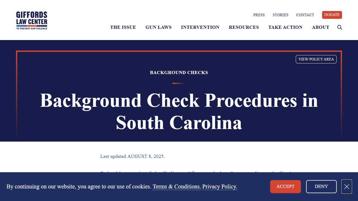 Background Check Procedure Laws in South Carolina Giffords